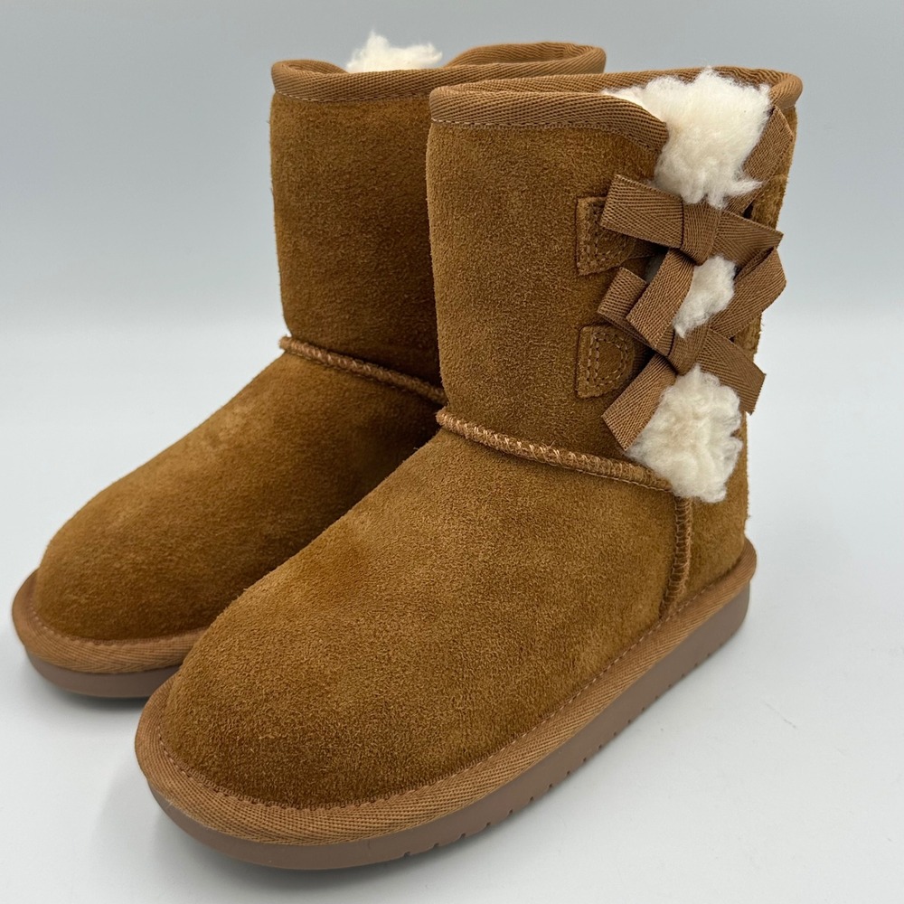 Koolaburra by UGG Victoria Short Chestnut Suede Bow Boots Kids 10 New W/O Box